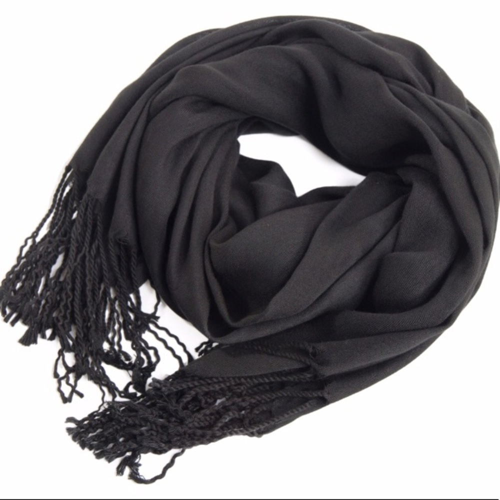 Black Pashmina Scarf with Fringe